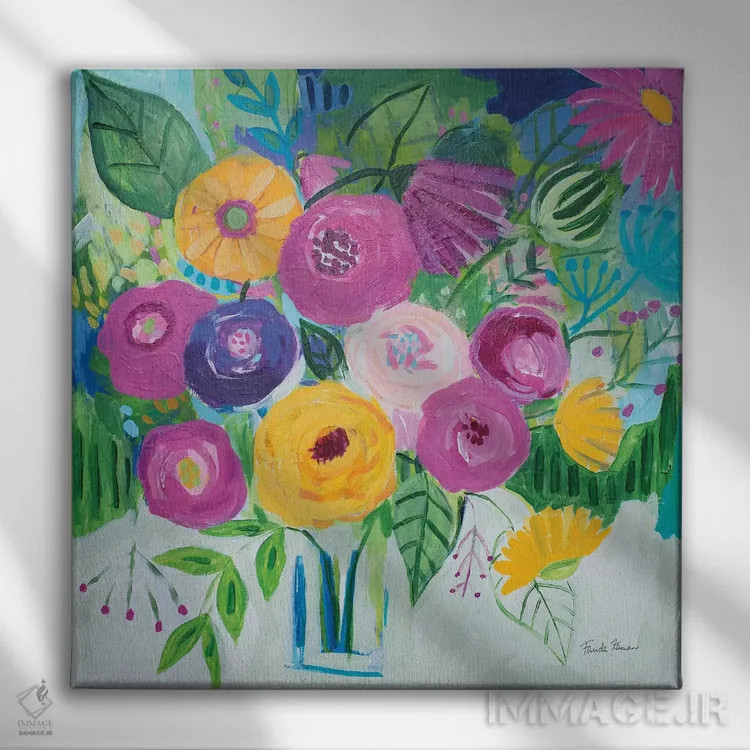 تابلو گلهای برجسته اثر فریده زمان - نمای روبهرو روی دیوار