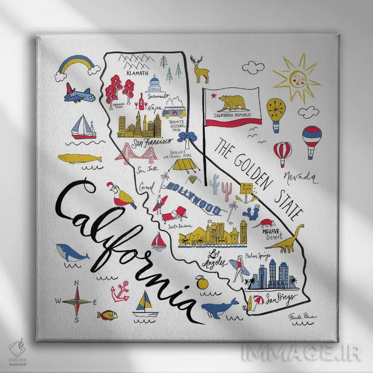 تابلو کالیفرنیا اثر فریده زمان - نمای روبهرو روی دیوار