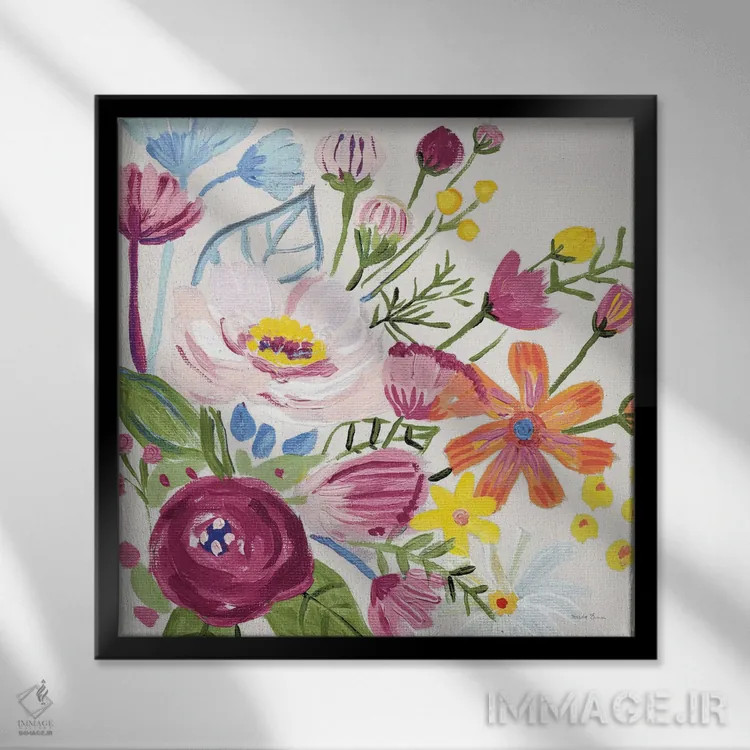 تابلو گلهای کلاسیک ۲ نسخه ۲ (برشزده) اثر فریده زمان - نمای قابدار مشکی