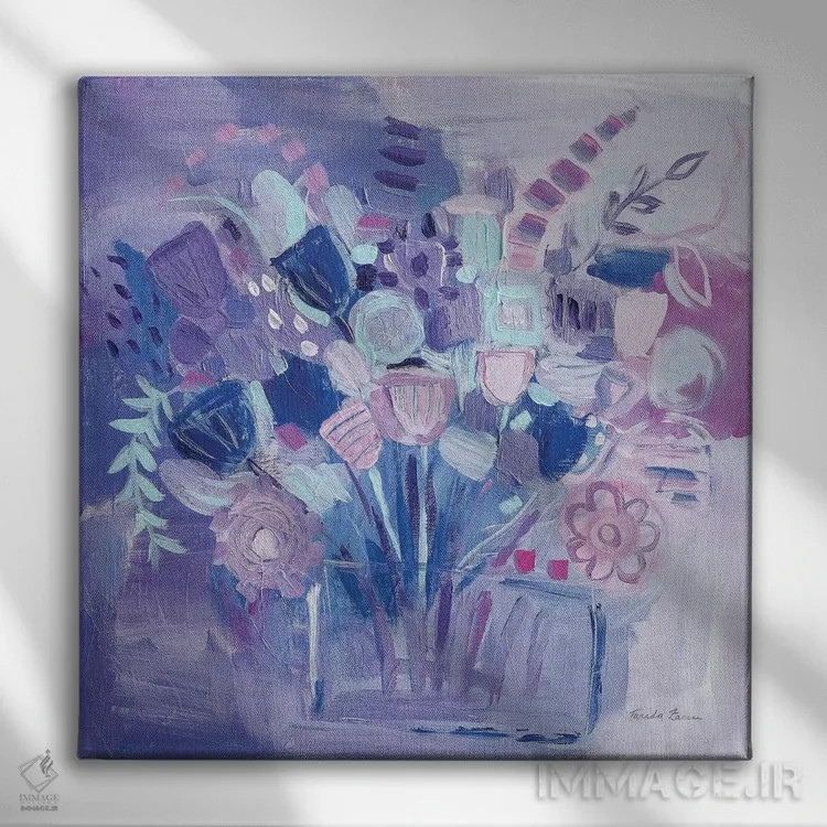 تابلو رنگهای ملایم باغ اثر فریده زمان - نمای روبهرو روی دیوار