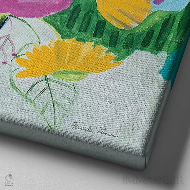 تابلو گلهای برجسته اثر فریده زمان - نمای نزدیک بافت بوم