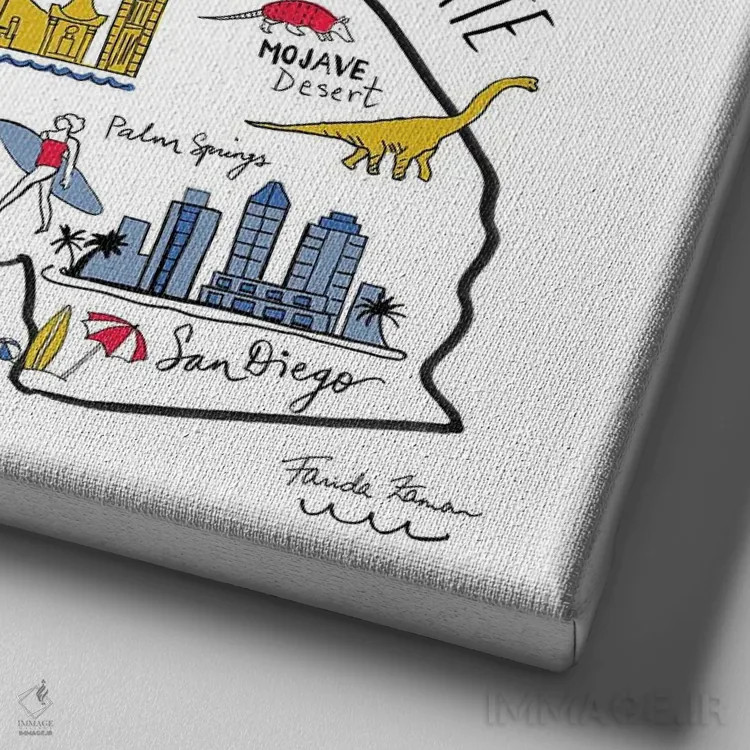 تابلو کالیفرنیا اثر فریده زمان - نمای نزدیک بافت بوم