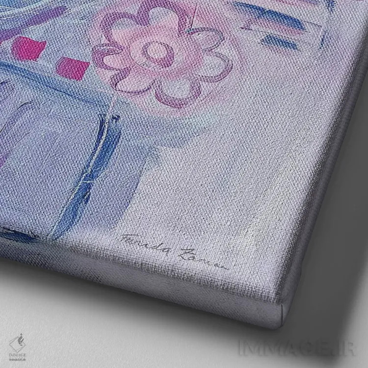 تابلو رنگهای ملایم باغ اثر فریده زمان - نمای نزدیک بافت بوم