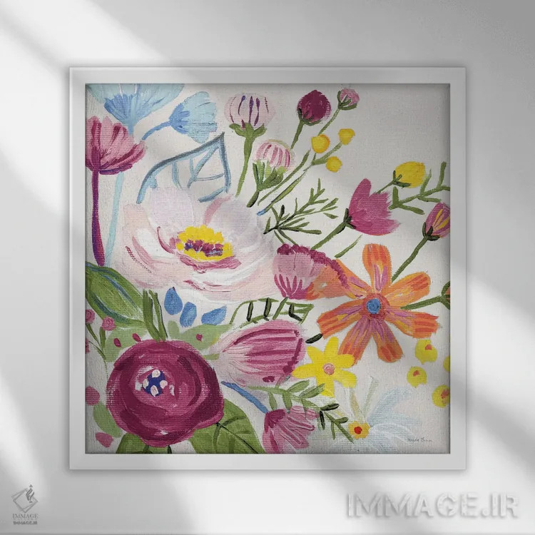 تابلو گلهای کلاسیک ۲ نسخه ۲ (برشزده) اثر فریده زمان - نمای قابدار سفید