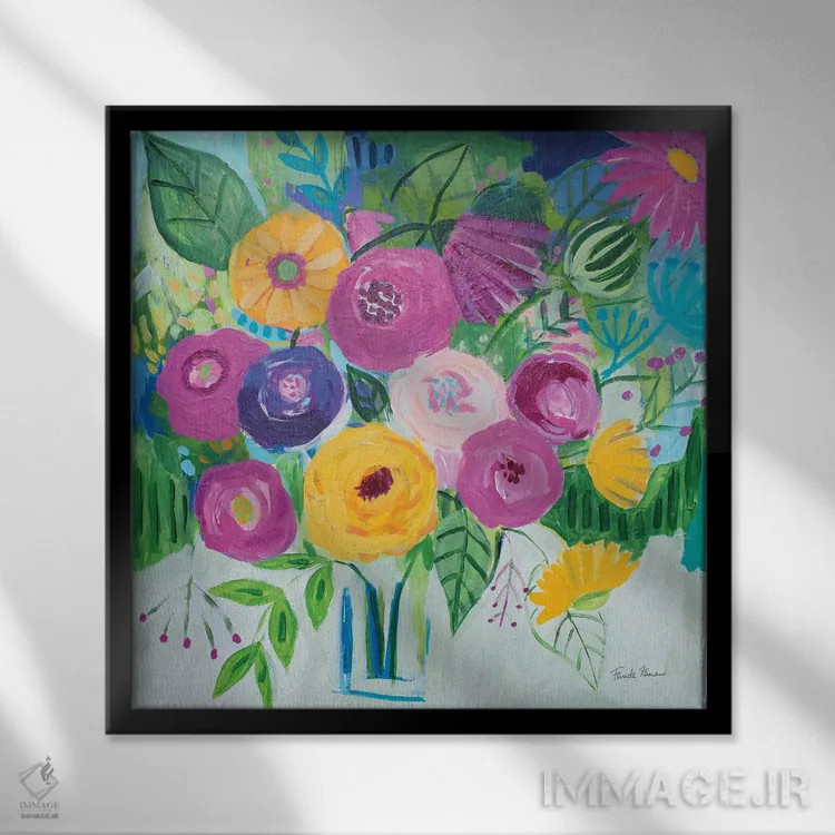 تابلو گلهای برجسته اثر فریده زمان - نمای قابدار مشکی