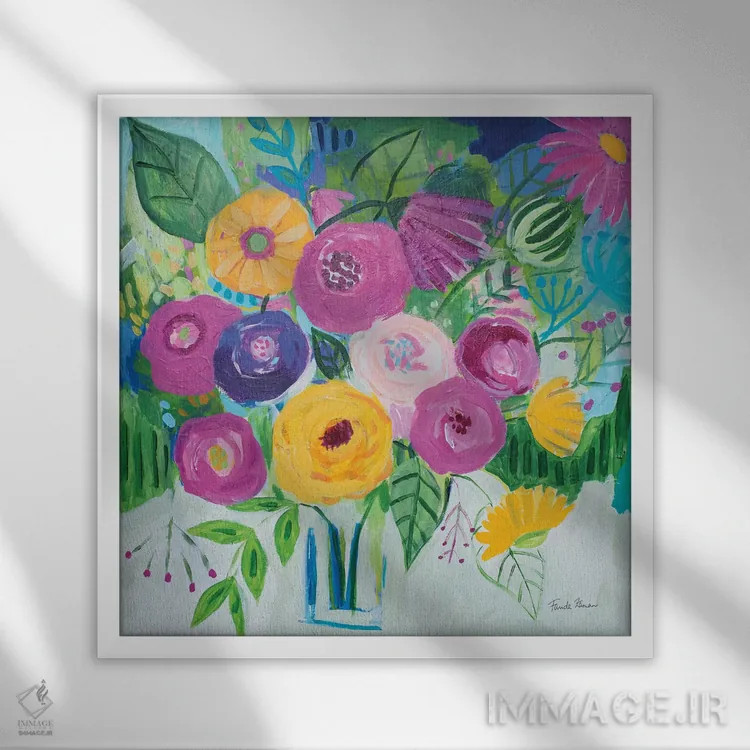 تابلو گلهای برجسته اثر فریده زمان - نمای قابدار سفید