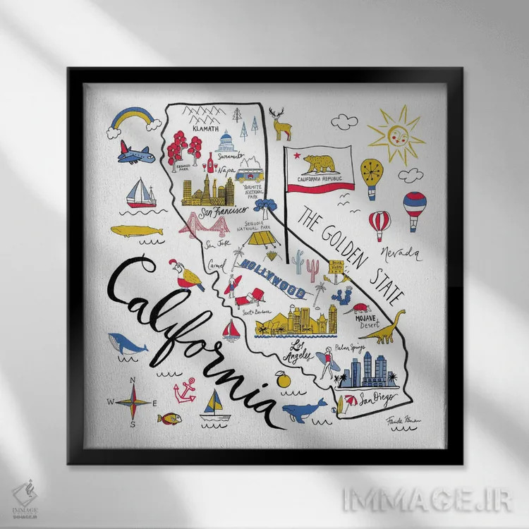 تابلو کالیفرنیا اثر فریده زمان - نمای قابدار مشکی