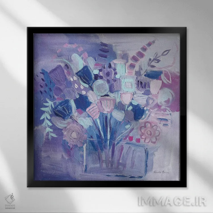 تابلو رنگهای ملایم باغ اثر فریده زمان - نمای قابدار مشکی