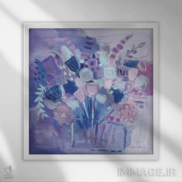 تابلو رنگهای ملایم باغ اثر فریده زمان - نمای قابدار سفید