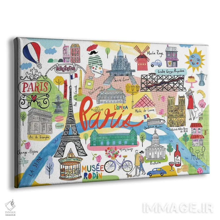 تابلو نقشهٔ پاریس اثر فریده زمان - نمای پرسپکتیو محصول