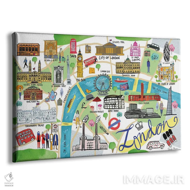 تابلو نقشهٔ لندن اثر فریده زمان - نمای پرسپکتیو محصول