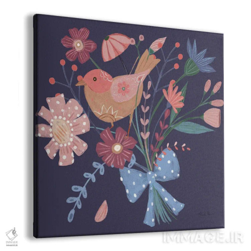 تابلو پرندگان سلطنتی ۵ روی زمینه بنفش اثر فریده زمان - نمای پرسپکتیو محصول