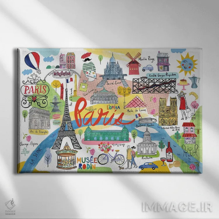 تابلو نقشهٔ پاریس اثر فریده زمان - نمای روبهرو روی دیوار