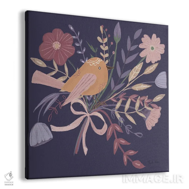 تابلو پرندگان سلطنتی ۲ روی زمینه بنفش اثر فریده زمان - نمای پرسپکتیو محصول