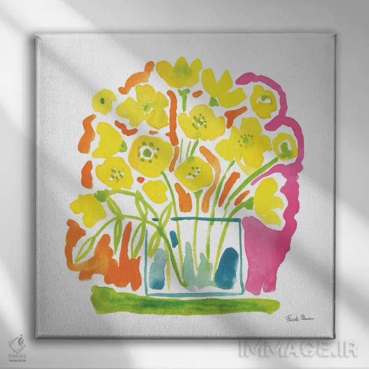 تابلو دستهگل تازه اثر فریده زمان - نمای روبهرو روی دیوار