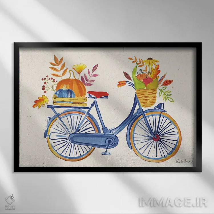 تابلو برداشت پاییزی ۱ (دوچرخه سورمهای) اثر فریده زمان - نمای قابدار مشکی