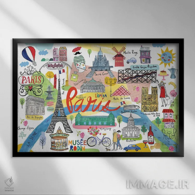 تابلو نقشهٔ پاریس اثر فریده زمان - نمای قابدار مشکی