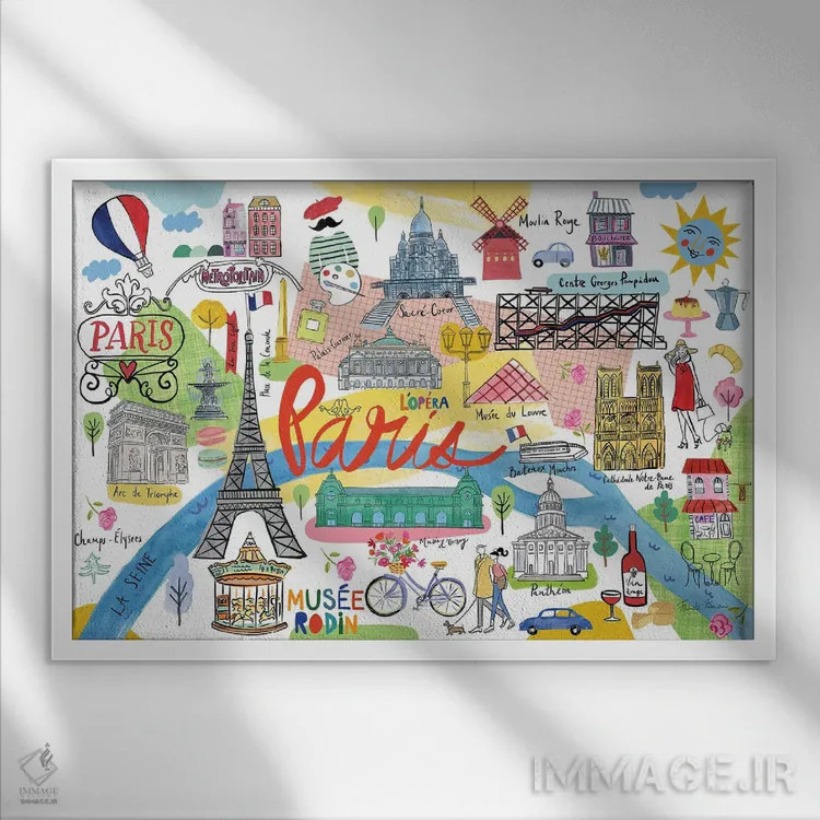 تابلو نقشهٔ پاریس اثر فریده زمان - نمای قابدار سفید