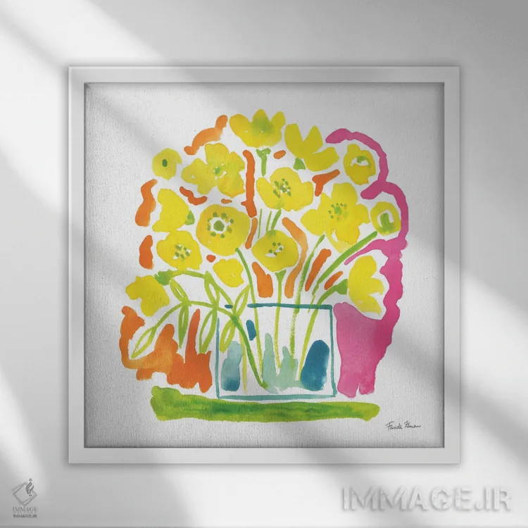 تابلو دستهگل تازه اثر فریده زمان - نمای قابدار سفید