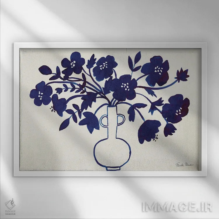 تابلو آبی مدرن ۱ اثر فریده زمان - نمای قابدار سفید