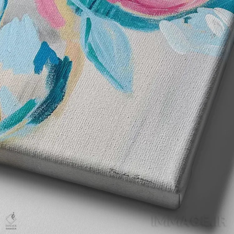 تابلو گلهای صورتی تابستان اثر فریده زمان - نمای نزدیک بافت بوم