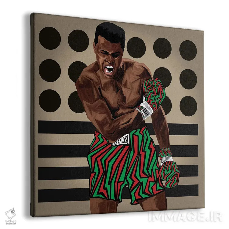 تابلو قهرمان مردم به نام علی (اشاره به محمدعلی کلی) اثر گراف آتیک (استودیو/برند طراحی) - نمای پرسپکتیو محصول