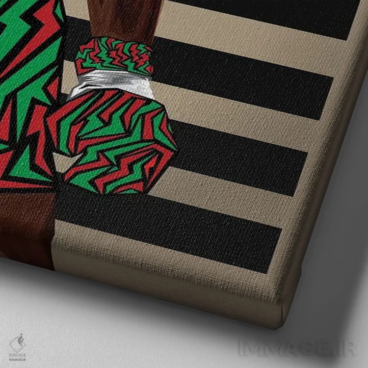 تابلو قهرمان مردم به نام علی (اشاره به محمدعلی کلی) اثر گراف آتیک (استودیو/برند طراحی) - نمای نزدیک بافت بوم