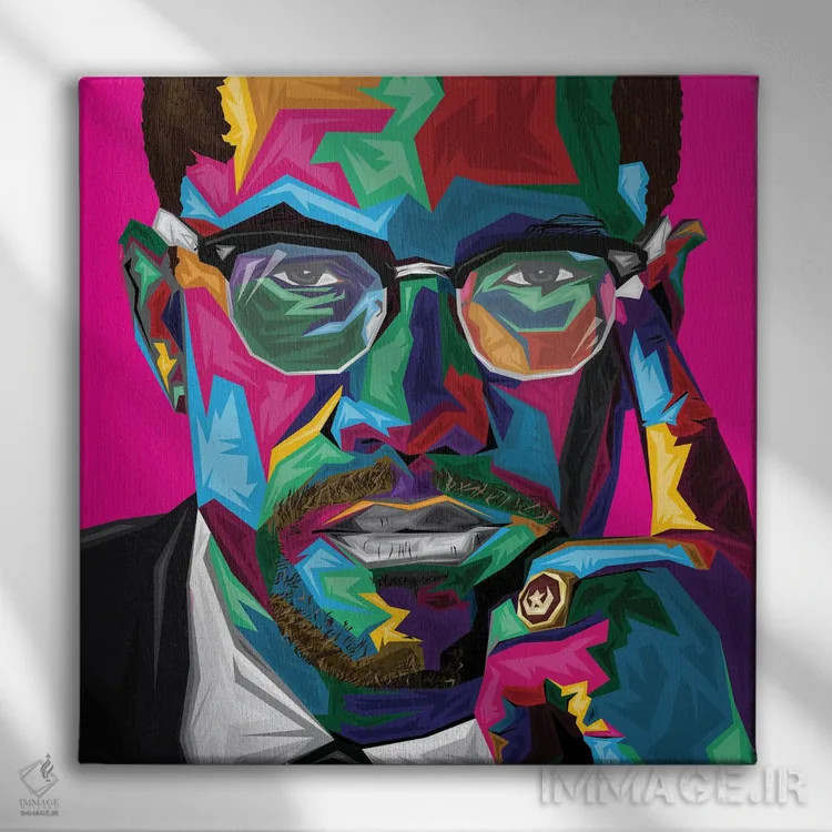 تابلو مالکوم ایکس (رهبر سیاهپوستان) اثر گراف آتیک (استودیو/برند طراحی) - نمای روبهرو روی دیوار