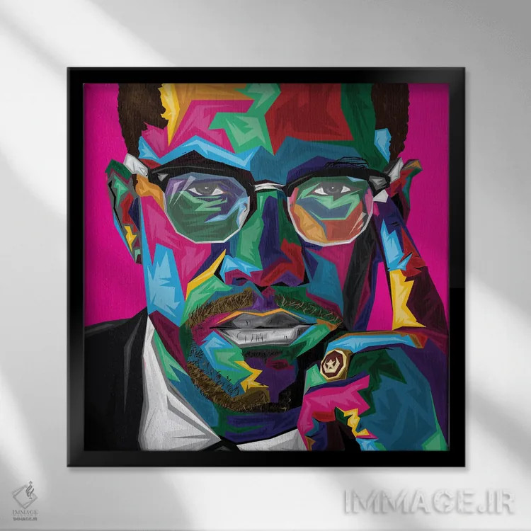 تابلو مالکوم ایکس (رهبر سیاهپوستان) اثر گراف آتیک (استودیو/برند طراحی) - نمای قابدار مشکی