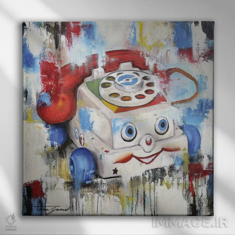 تابلو یادآوری تلفن چشم (بازی با iPhone و Eye Phone) اثر تارا گامل - نمای روبهرو روی دیوار