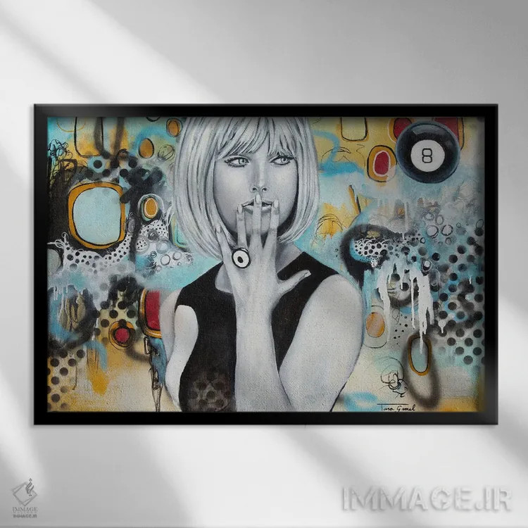 تابلو تردید قاطع اثر تارا گامل - نمای قابدار مشکی