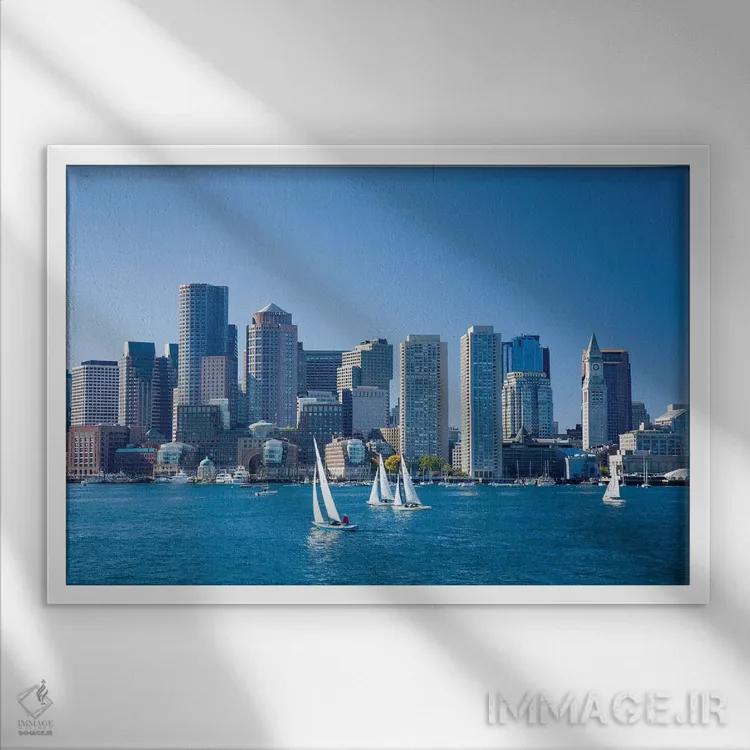 تابلو مرکز شهر بوستون از بندرگاه، ماساچوست، آمریکا اثر گارث مککورمک - نمای قابدار سفید