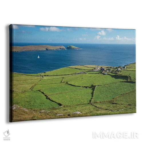 تابلو مزارع سبز اطراف روستای بالیناکالا، جزیره درسی، شبهجزیره بیرا، شهرستان کورک، ایرلند اثر گارث مککورمک - نمای پرسپکتیو محصول