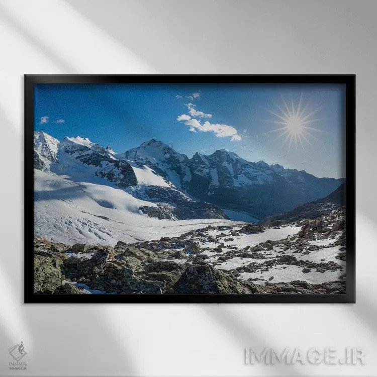 تابلو کوههای پیز پالو و پیز برنینا از دیاولزا، آلپ برنینر، گراوبوندن، سوئیس اثر گارث مککورمک - نمای قابدار مشکی