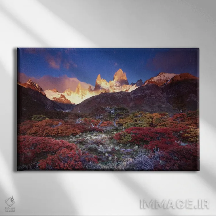 تابلو برگریزان پاییزی، کوه مونته فیتزروی، پارک ملی یخچالها، پاتاگونیا، آرژانتین اثر گارث مککورمک - نمای روبهرو روی دیوار
