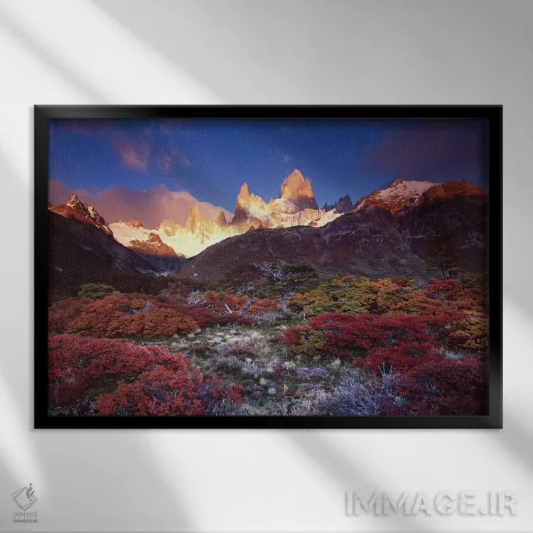 تابلو برگریزان پاییزی، کوه مونته فیتزروی، پارک ملی یخچالها، پاتاگونیا، آرژانتین اثر گارث مککورمک - نمای قابدار مشکی