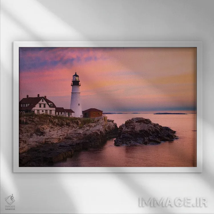 تابلو سپیدهدم، فانوس دریایی پرتلند، مین اثر گارث مککورمک - نمای قابدار سفید