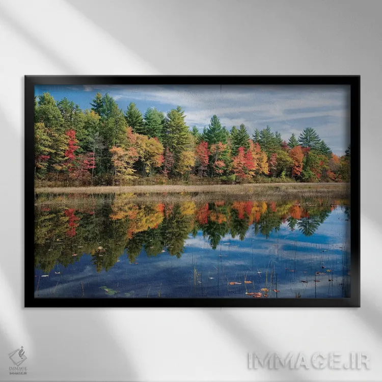 تابلو بازتاب پاییزی اول، رودخانه اسیپی، مین، آمریکا اثر گارث مککورمک - نمای قابدار مشکی