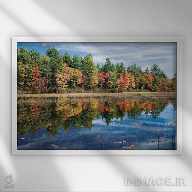 تابلو بازتاب پاییزی اول، رودخانه اسیپی، مین، آمریکا اثر گارث مککورمک - نمای قابدار سفید