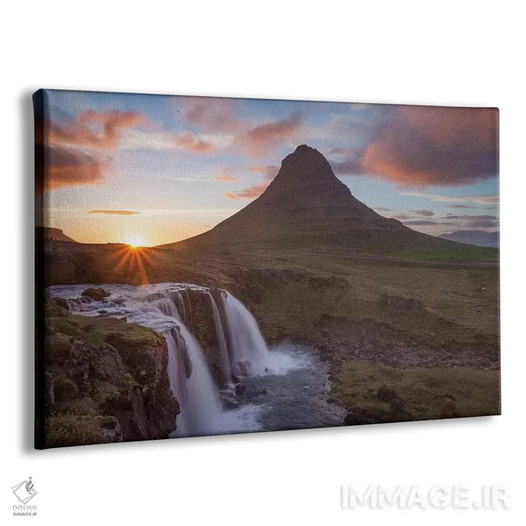 تابلو غروب بالای کیرکیوفل و آبشار کیرکیوفلسفوس اول، گروندارفیوردور، شبهجزیره اسنافلسنس، وستورلند، ایسلند اثر گارث مککورمک - نمای پرسپکتیو محصول