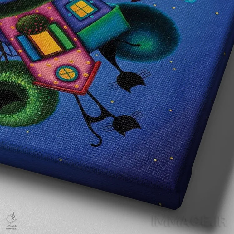 تابلو به مکان شادی ما خوش آمدید! اثر گابریلا الگعفری - نمای نزدیک بافت بوم