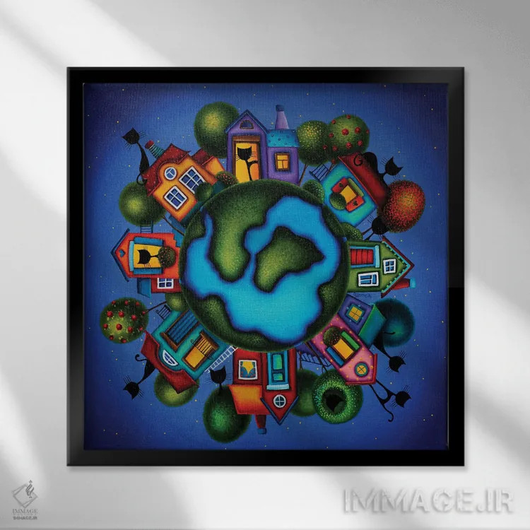 تابلو به مکان شادی ما خوش آمدید! اثر گابریلا الگعفری - نمای قابدار مشکی