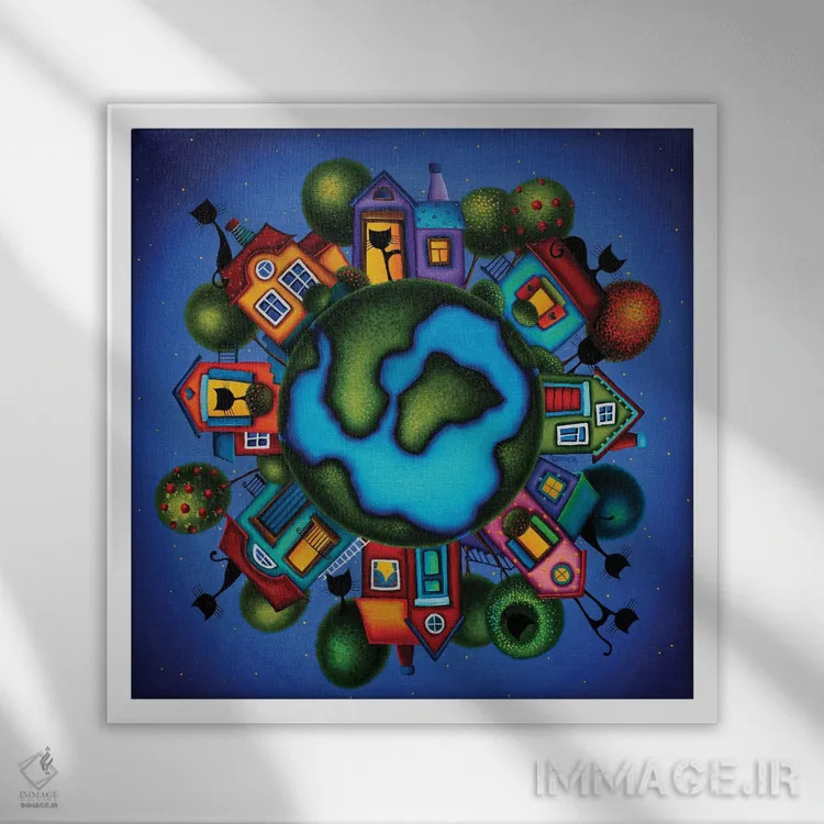 تابلو به مکان شادی ما خوش آمدید! اثر گابریلا الگعفری - نمای قابدار سفید