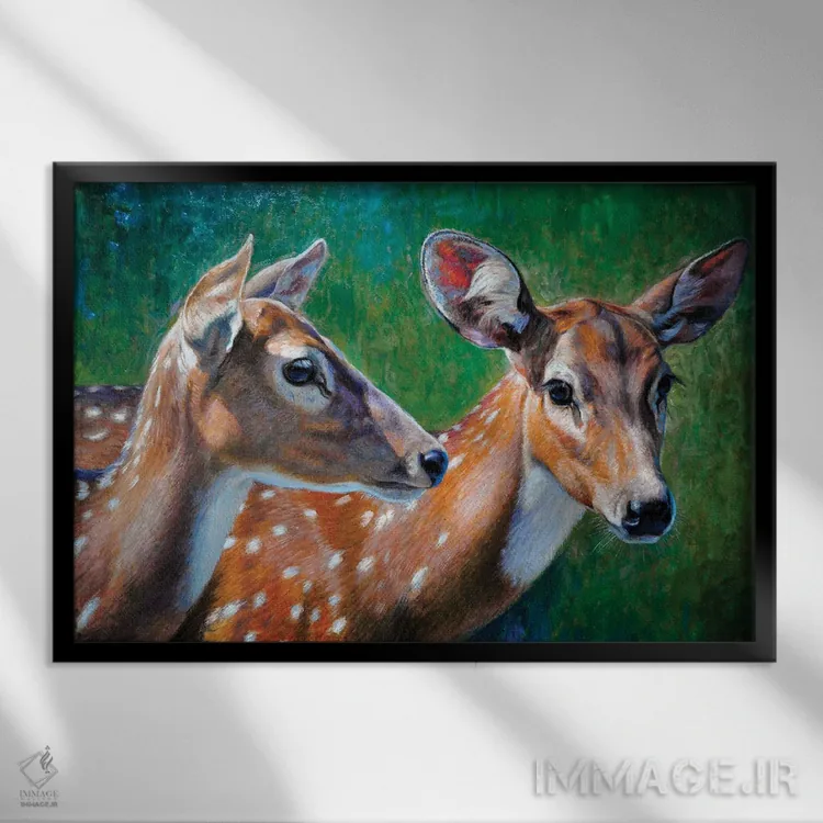 تابلو گوزنهای خالدار اثر گابریل هرمیدا - نمای قابدار مشکی