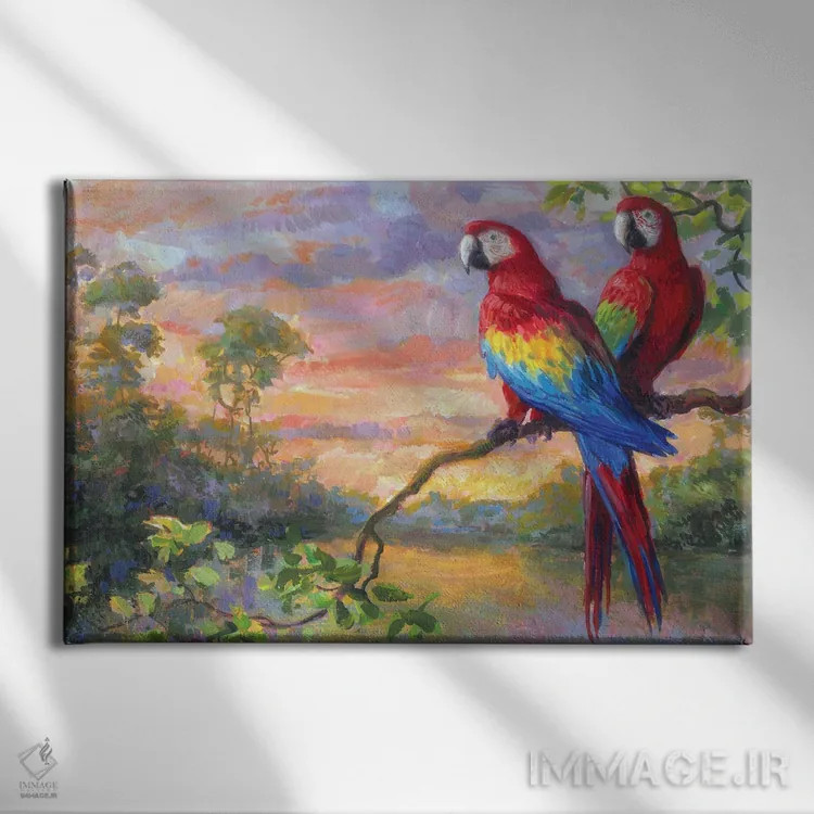 تابلو طوطیهای مکائو اثر گابریل هرمیدا - نمای روبهرو روی دیوار