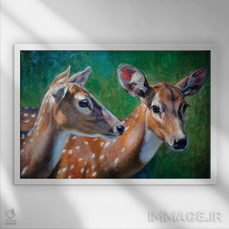 تابلو گوزنهای خالدار اثر گابریل هرمیدا - نمای قابدار سفید