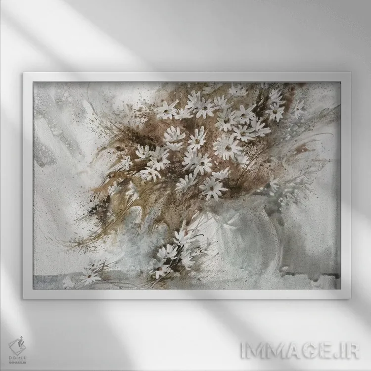 تابلو آرایش گل مروارید اثر جورج بیورکلند - نمای قابدار سفید