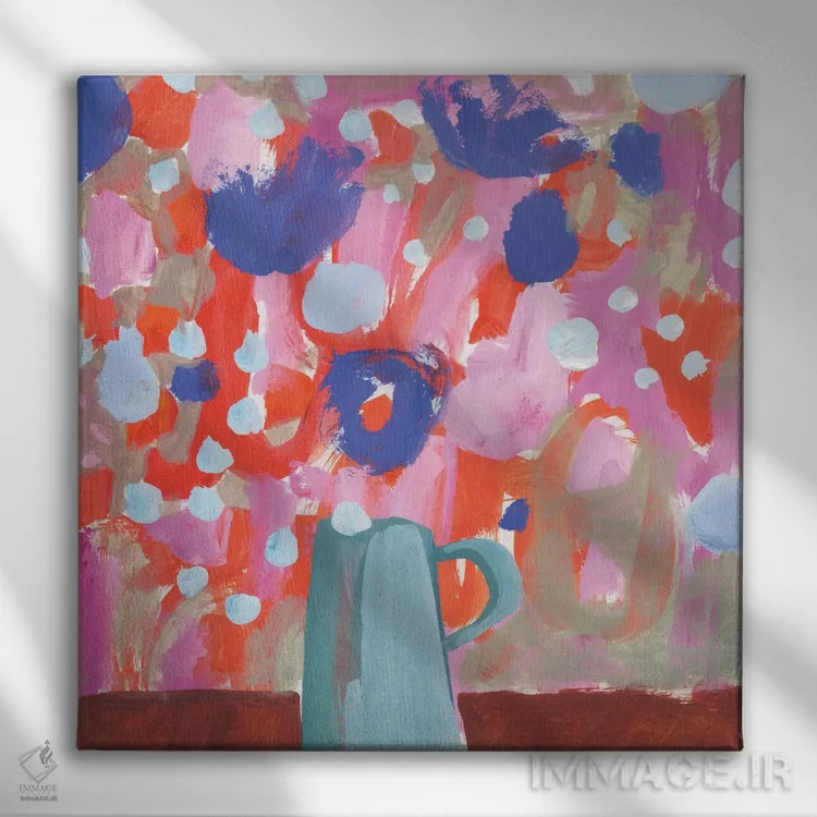 تابلو گلهای آبی کبالت اثر گابریلا باکینگهام - نمای روبهرو روی دیوار