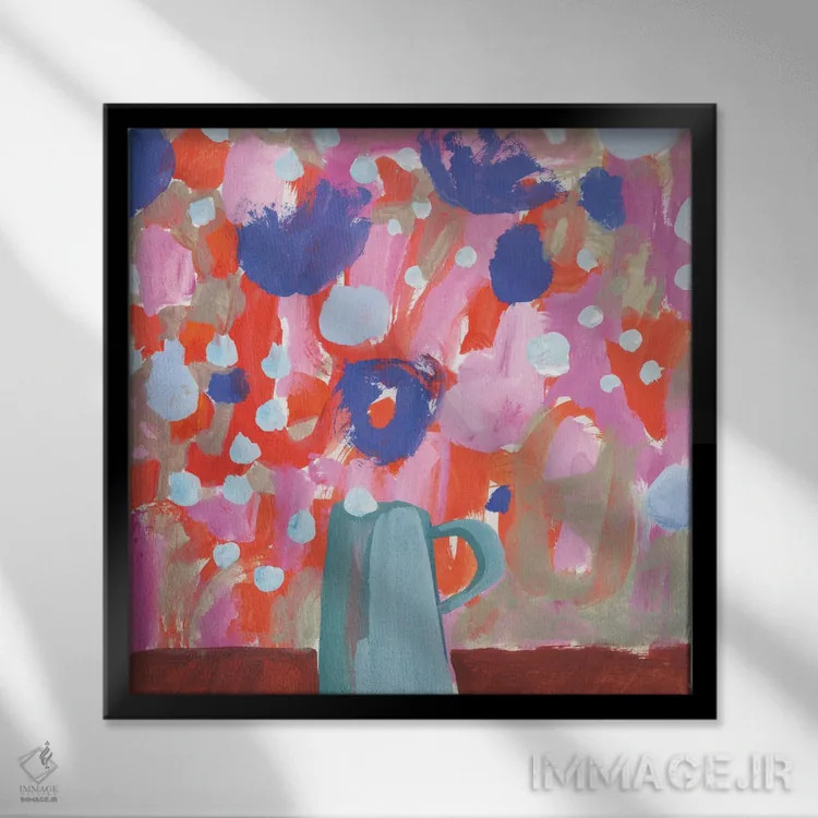 تابلو گلهای آبی کبالت اثر گابریلا باکینگهام - نمای قابدار مشکی