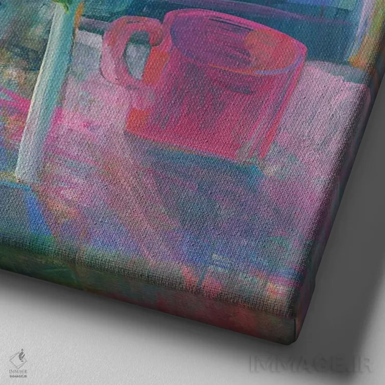 تابلو کاسه آبی اثر گابریلا باکینگهام - نمای نزدیک بافت بوم